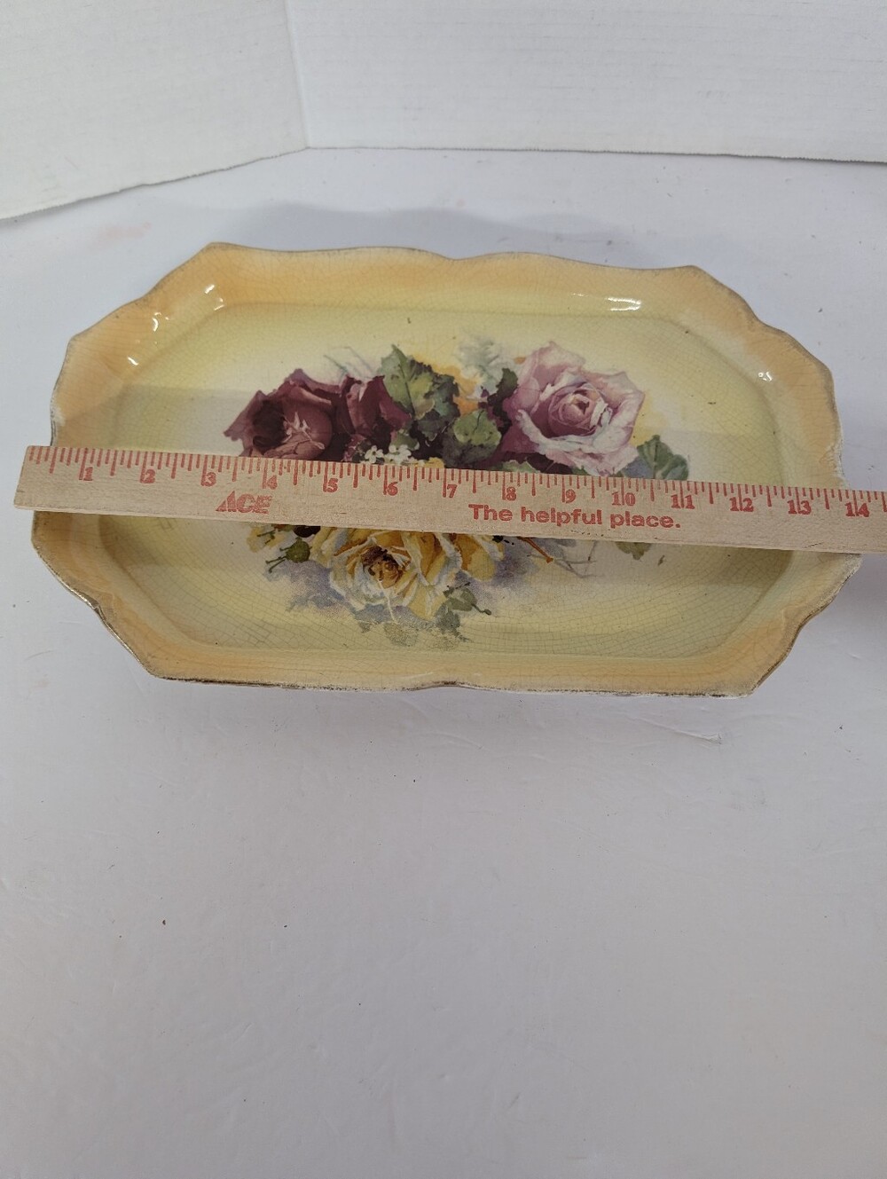 Vintage Dresser Set Floral Ceramic Handmade VanityYellow Rose Motif - Picture 4 of 16
